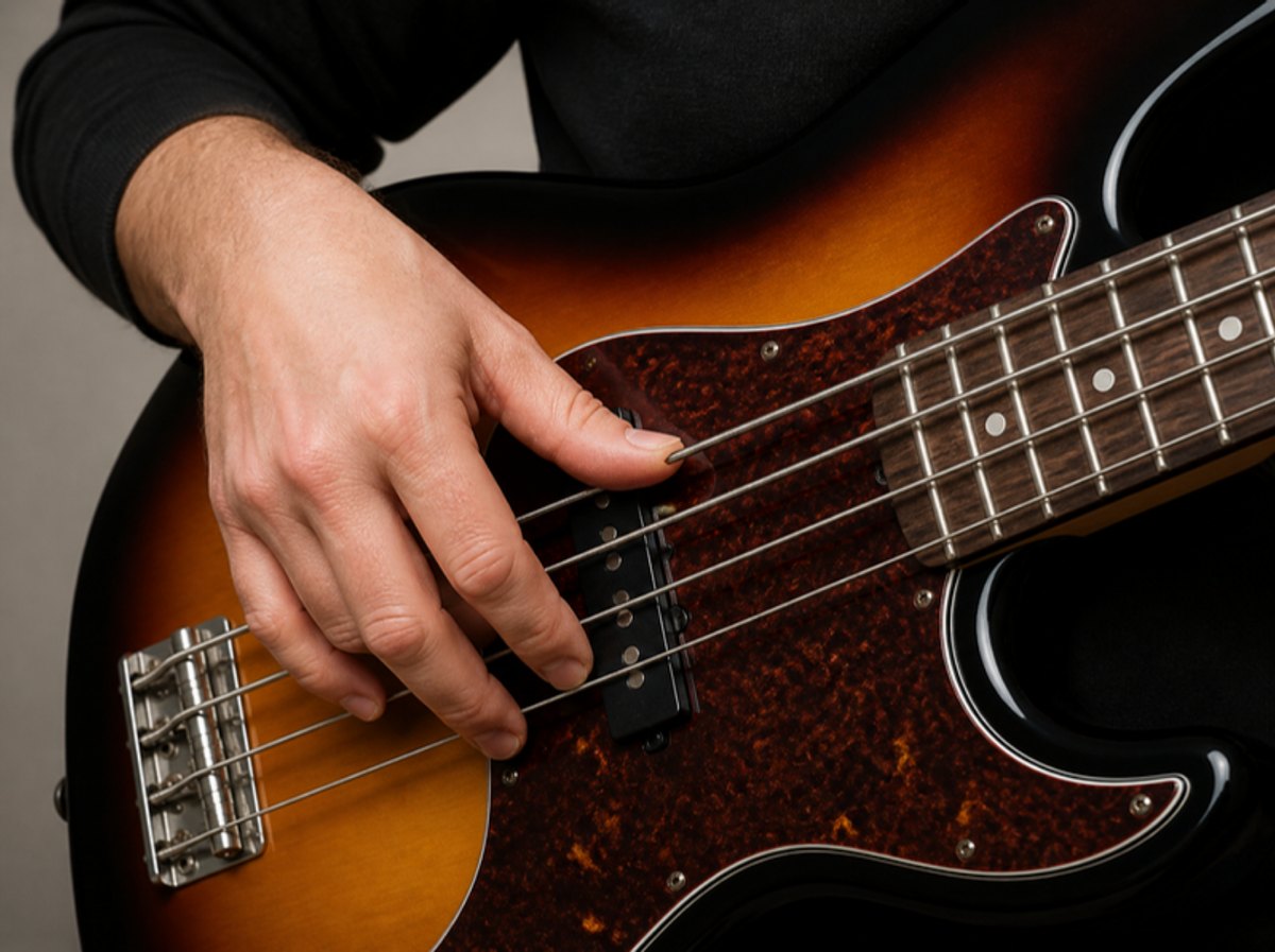 The bass plucking hand