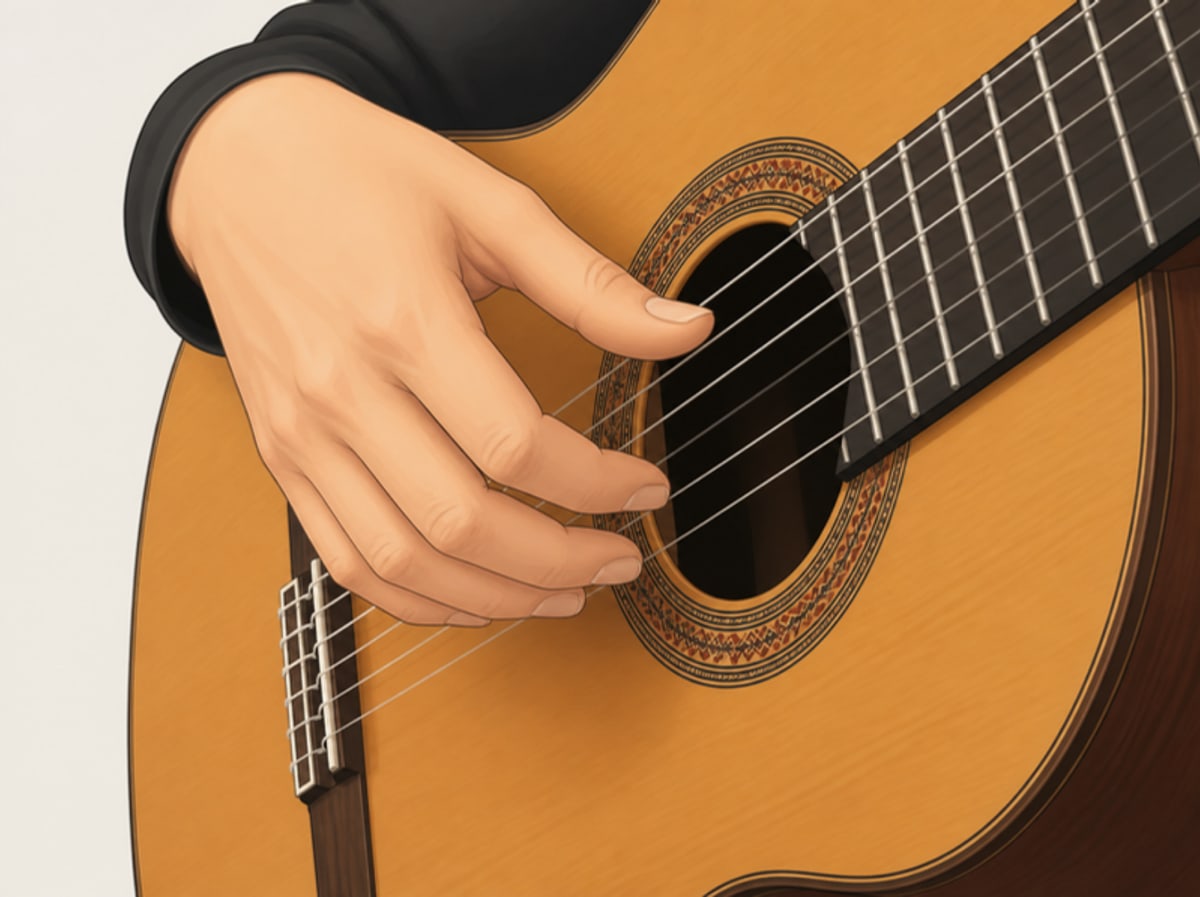 The right hand over the sound hole